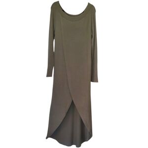 VENUS Long Sleeve Olive Knit Sweater Hi-low Split Front Boat Neck Floor Length L